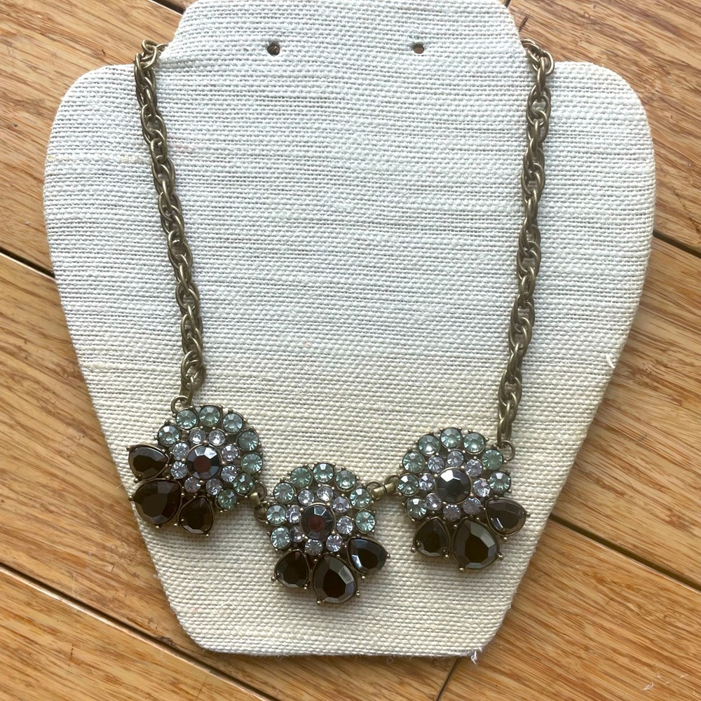 Banana Republic Gray Green Gold Jeweled Necklace